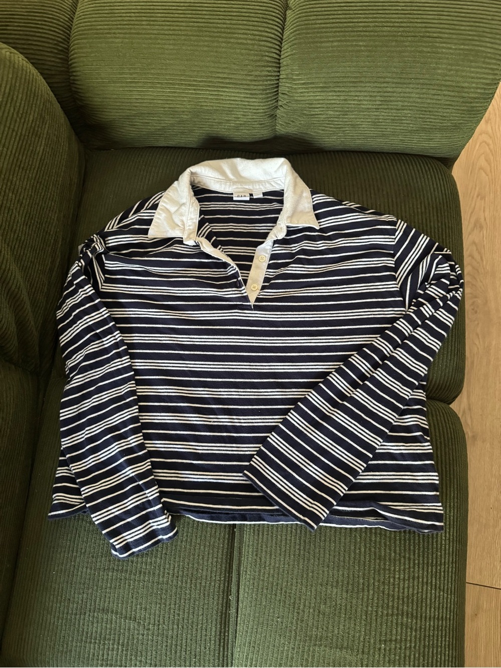 GAP Navy and White Striped Long-Sleeve Polo Top